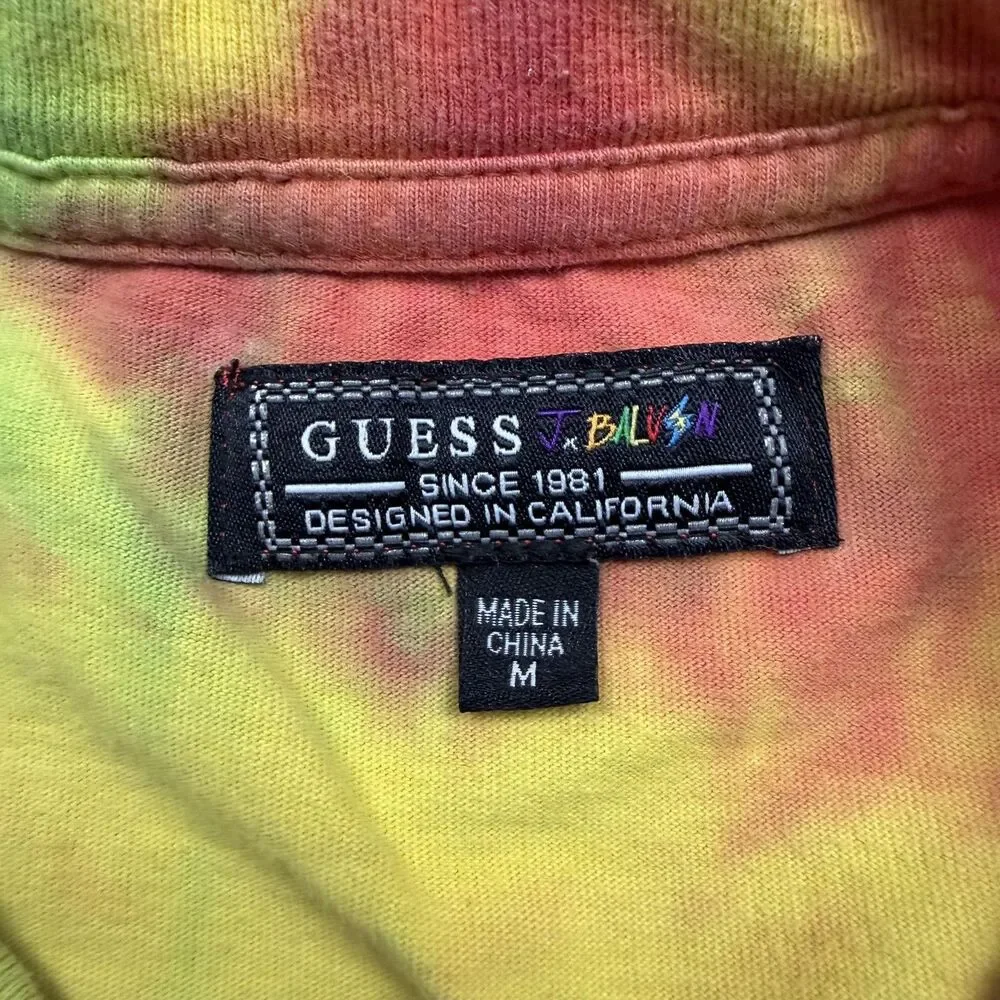 Guess J Balvin Shirt Mens Medium Yellow Vibras Triangle Tie Dye Graphic Tee - Picture 3 of 9